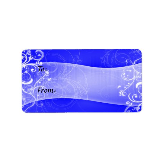 Blue Floral Banner Swirl Gift Tag Address Label