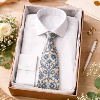 Blue Floral Baroque Pattern Elegant Classic  Tie