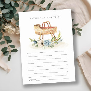 Blue Floral Bassinet Advice for Mum Baby Shower Enclosure Card
