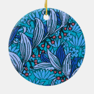 Blue Floral Batik Flowers Ceramic Tree Decoration