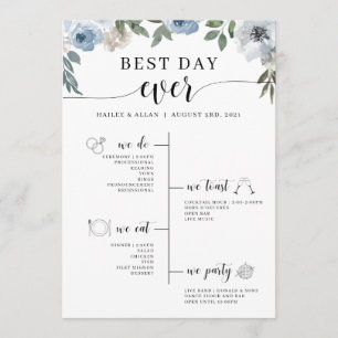 Blue Floral Best Day Ever Wedding Timeline Program Programme