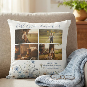 Blue Floral Best Grandma Ever Picture Gift Cushion