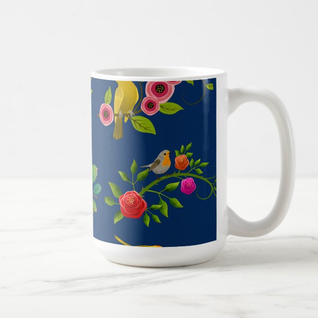 Blue Floral Bird Print  Coffee Mug (Right)