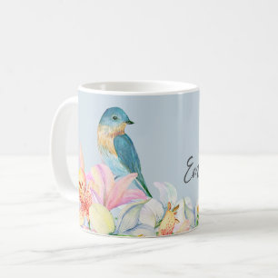 Blue floral bird watercolor oriental bridesmaid coffee mug