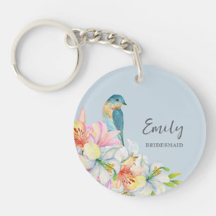 Blue floral bird watercolor oriental bridesmaid key ring