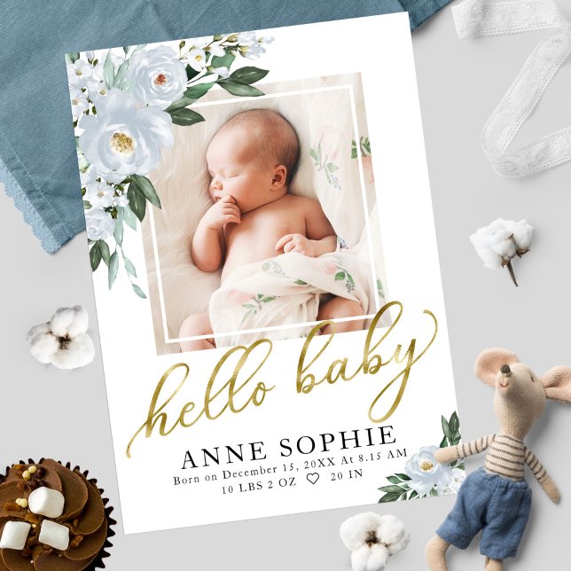 Blue Floral Birth Announcement & Thank You Card (Creator Uploaded)