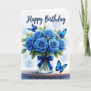 Blue Floral Birthday Card
