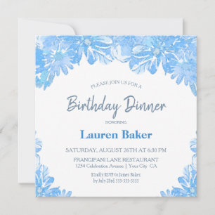 Blue Floral Birthday Dinner Party Invitation