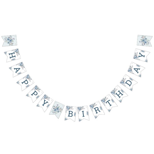 Blue Floral Birthday Party Bunting (All)