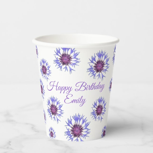 Blue Floral Birthday Party Cup (Front)