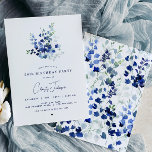 Blue Floral Birthday Party Invitation<br><div class="desc">Blue floral 50th birthday party invitation in a minimalist style with a blue flower bouquet and pattern back.  You can personalise this invitation with your own details under the "Personalise this template" section.</div>