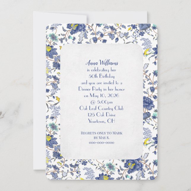 Blue Floral Birthday Party invite (Front)