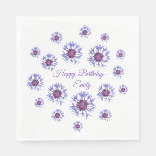 Blue Floral Birthday Party Paper Napkins