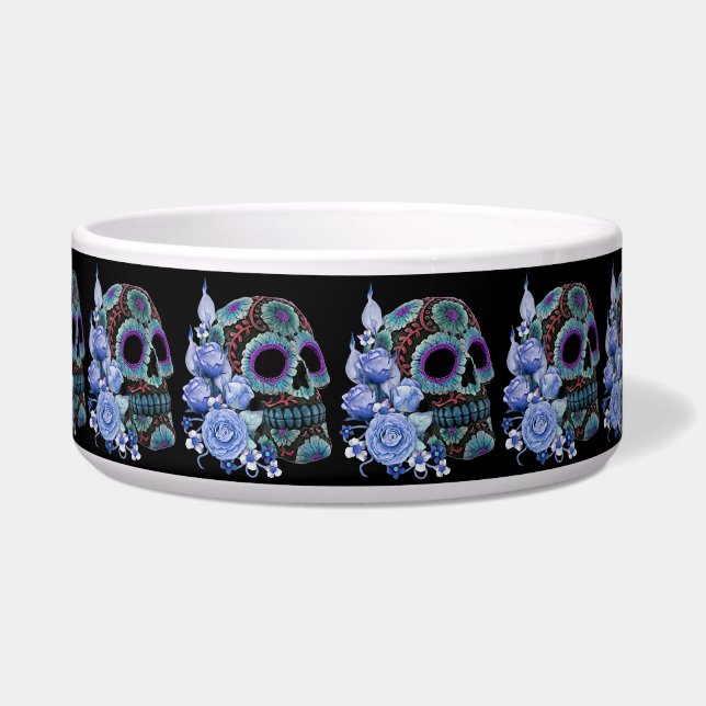 Blue Floral Black Sugar Skull Day Of The Dead (Front)