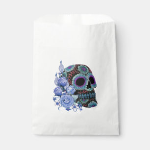 Blue Floral Black Sugar Skull Day Of The Dead Favour Bags