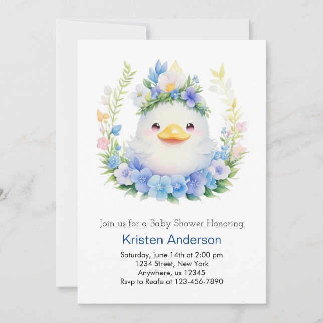 Blue Floral Blissful Duck Meadow Boy Baby Shower Invitation (Front)