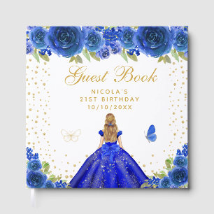 Blue Floral Blonde Hair Princess Birthday Party Guest Book