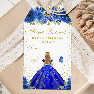 Blue Floral Blonde Hair Princess Sweet Sixteen Gift Tags