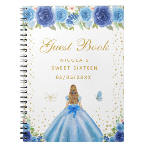 Blue Floral Blonde Hair Princess Sweet Sixteen Notebook
