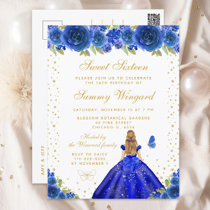 Blue Floral Blonde Hair Princess Sweet Sixteen Postcard