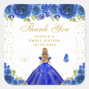 Blue Floral Blonde Hair Princess Sweet Sixteen Square Sticker