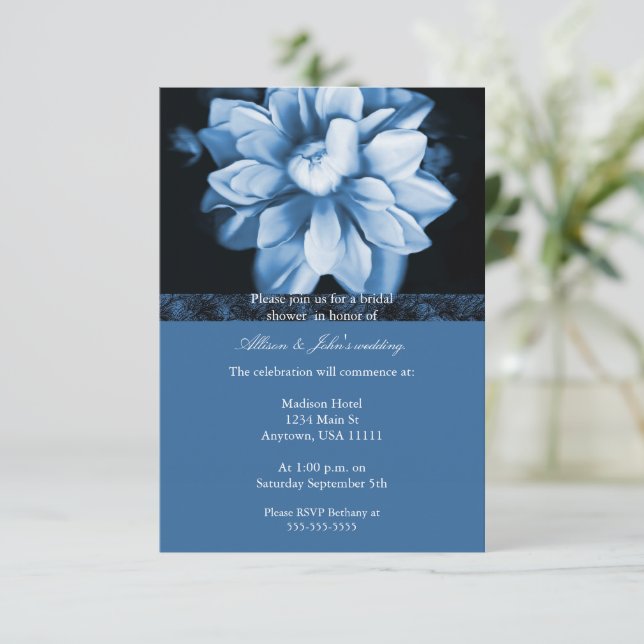 Blue Floral Bloom Bridal Shower Invitation (Standing Front)