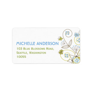 Blue Floral Blooms Cute Baby Shower Address Labels