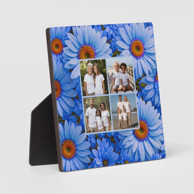Blue floral blue sunflowers blue daisies 4 photo  plaque (Front)