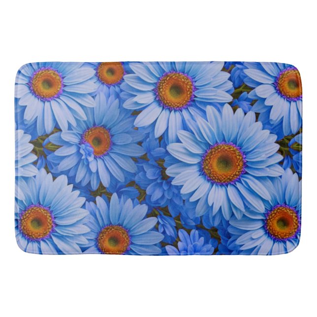 Blue floral blue sunflowers blue daisies pattern  bath mat (Front)