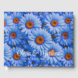Blue floral blue sunflowers blue daisies pattern  guest book