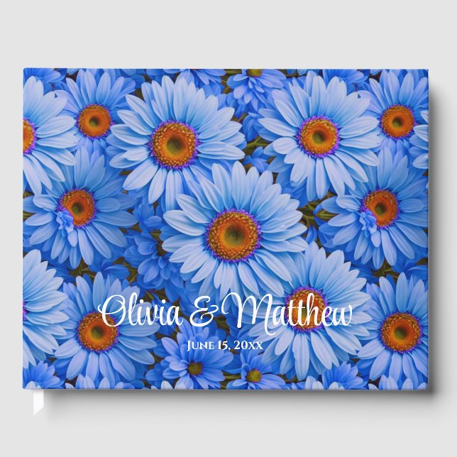Blue floral blue sunflowers blue daisies pattern  guest book (Front)