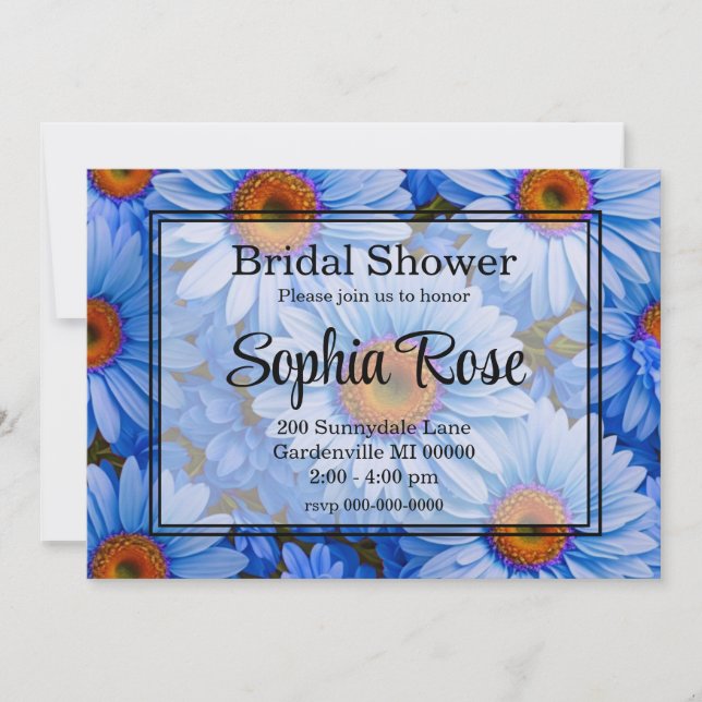 Blue floral blue sunflowers blue daisies pattern  invitation (Front)