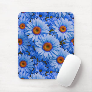 Blue floral blue sunflowers blue daisies pattern mouse mat