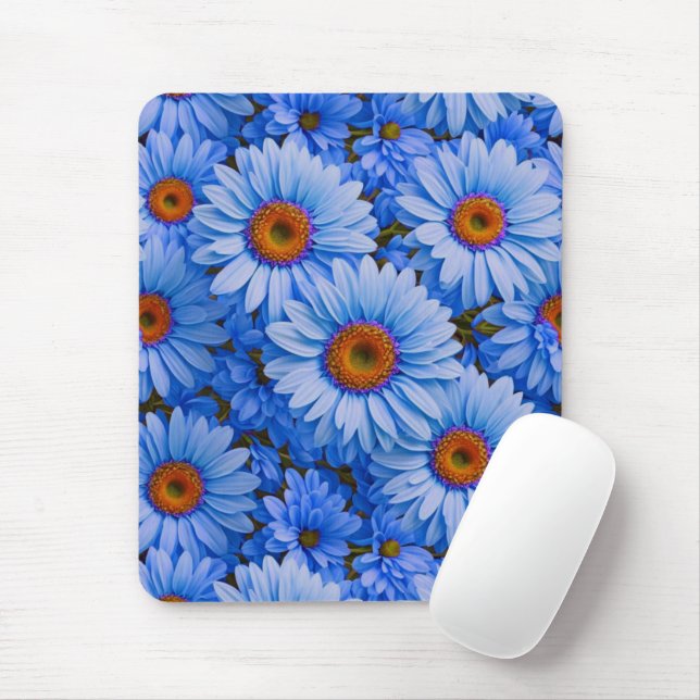 Blue floral blue sunflowers blue daisies pattern  mouse mat (With Mouse)