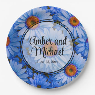 Blue floral blue sunflowers blue daisies pattern  paper plate