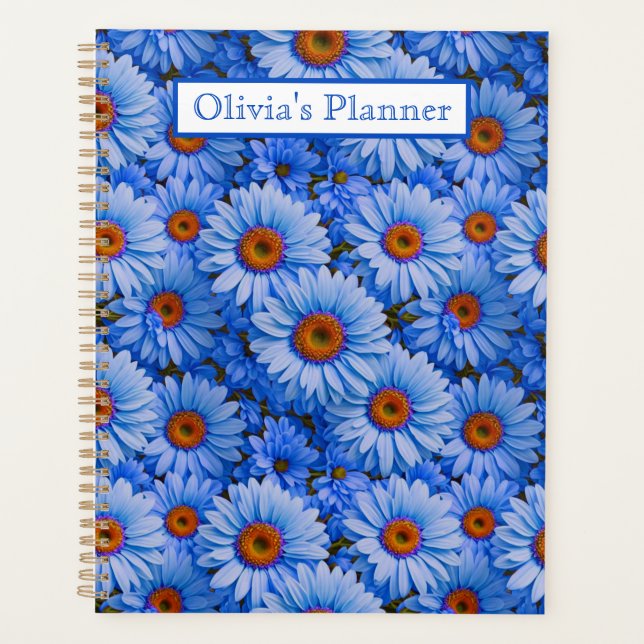 Blue floral blue sunflowers blue daisies pattern  planner (Front)