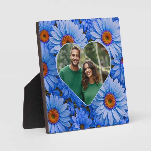 Blue floral blue sunflowers blue daisies pattern  plaque (Front)