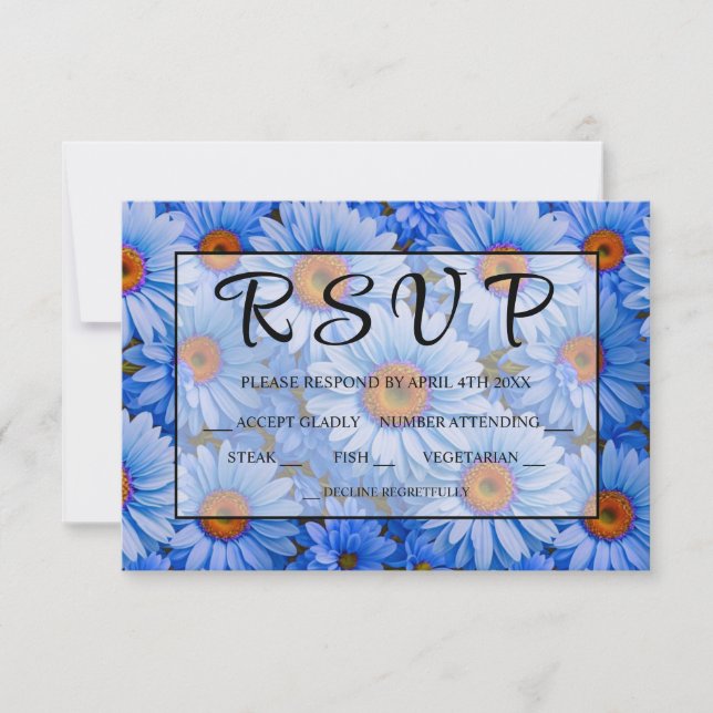 Blue floral blue sunflowers blue daisies pattern  RSVP card (Front)
