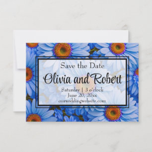 Blue floral blue sunflowers blue daisies pattern save the date