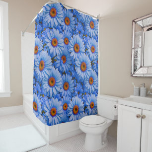 Blue floral blue sunflowers blue daisies pattern shower curtain