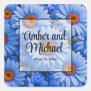 Blue floral blue sunflowers blue daisies pattern square sticker