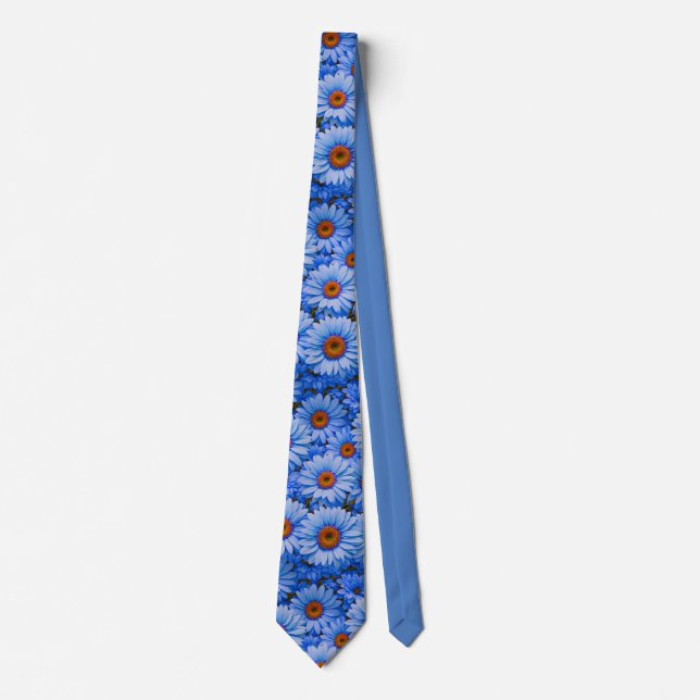 Blue floral blue sunflowers blue daisies pattern  tie (Front)