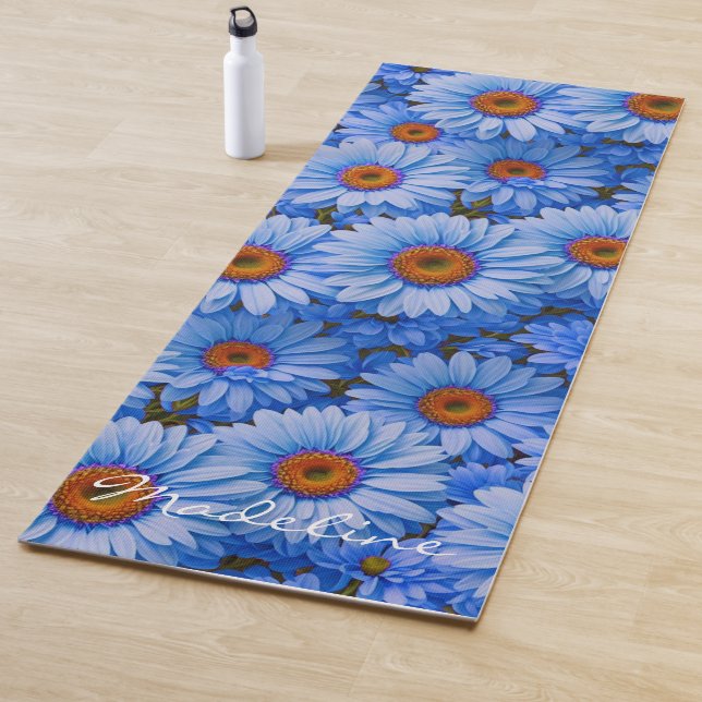 Blue floral blue sunflowers blue daisy personalise yoga mat (In Situ)