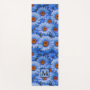 Blue floral blue sunflowers blue daisy personalise yoga mat