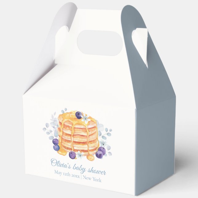 Blue Floral Blueberry Pancake Brunch Baby Shower Favour Box (Front)