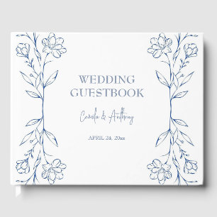 Blue Floral Boho Side Border Wedding Guest Book