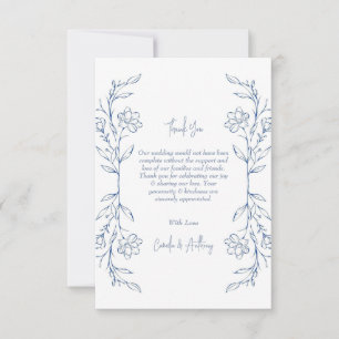 Blue Floral Boho Side Border Wedding Thank You Card