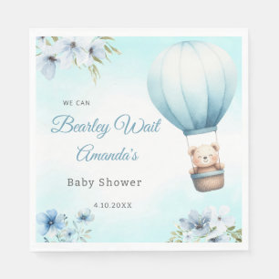 Blue Floral Boho Teddy Bear boy baby shower Napkin