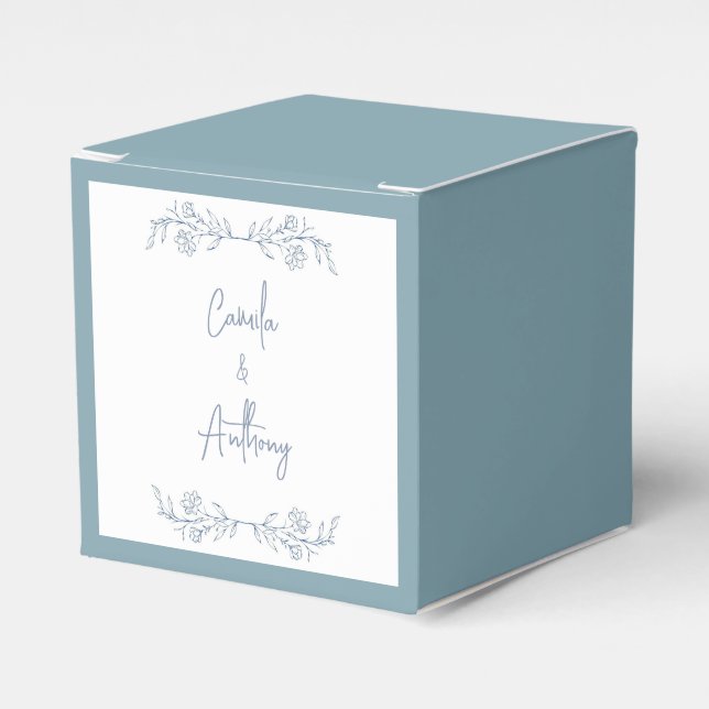 Blue Floral Boho Top Border Wedding Favour Box (Front Side)