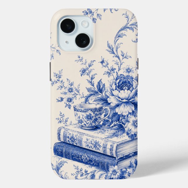 Blue Floral Book Lover Phone Case (Back)